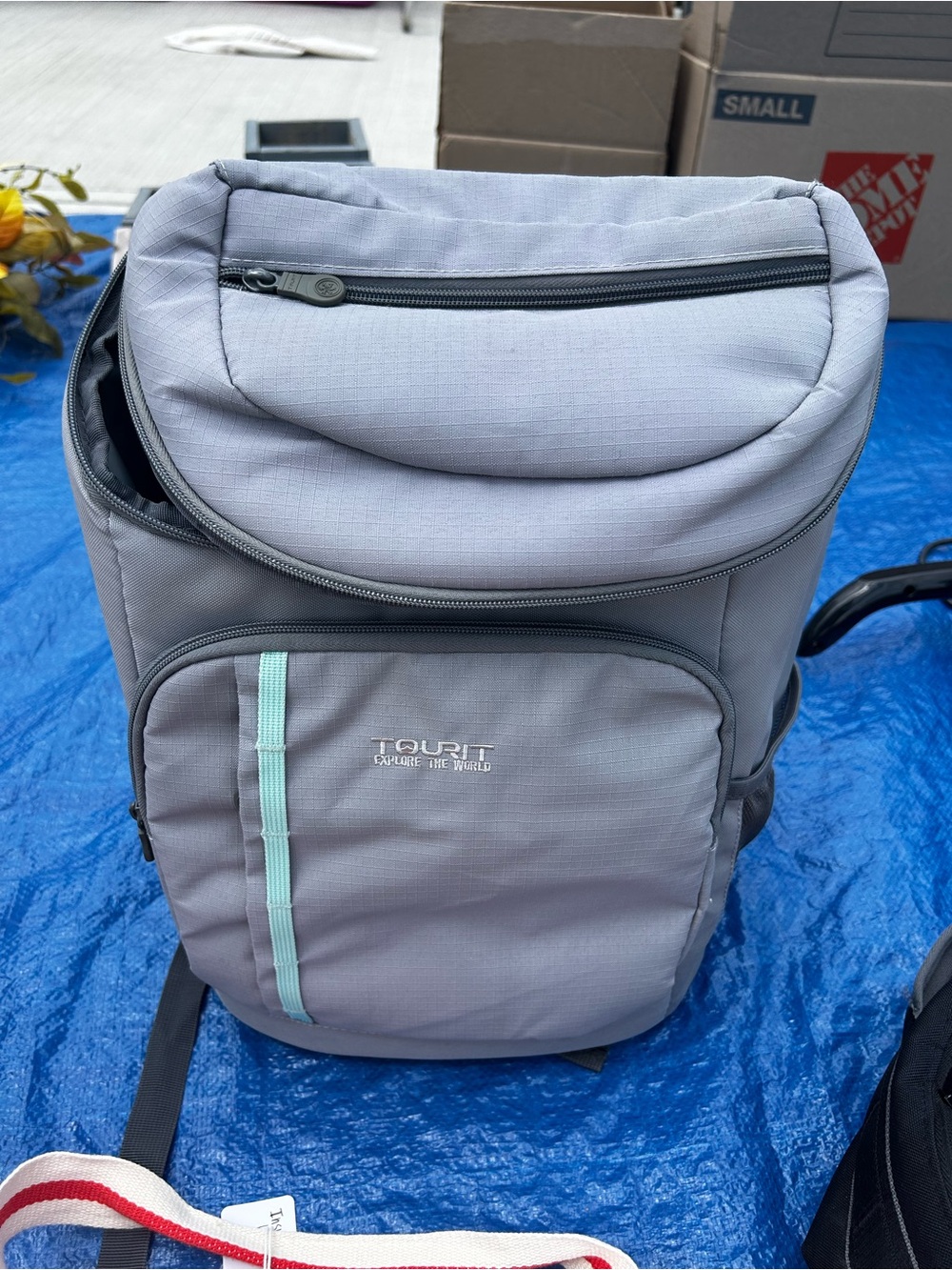 Gray Backpack Cooler with Mint Accent